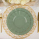 9inch Dusty Sage Heavy Duty Disposable Dinner Plates with Gold Ruffled Rim, Hard Plastic Dinnerware