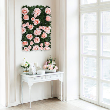 3 Sq ft. Easy-Install Blush Silk Rose Flower Mat Wall Panel Backdrop