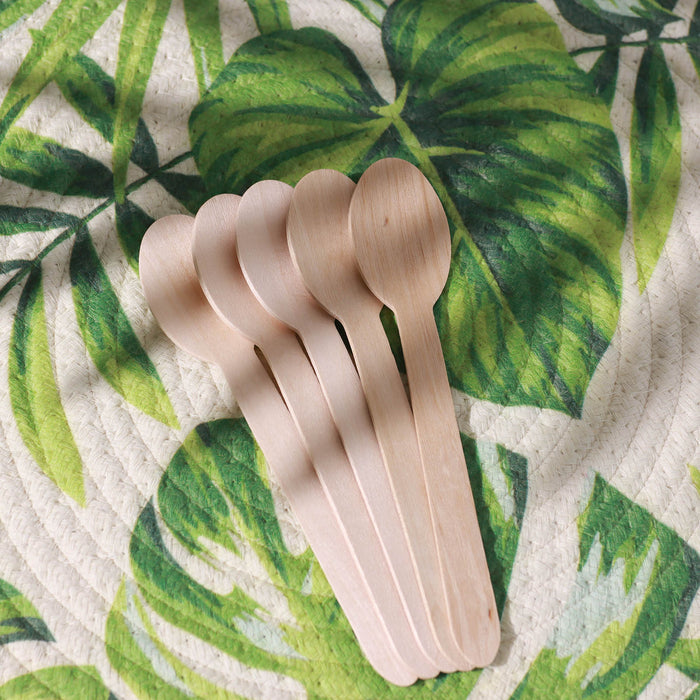 100 Pack | 6inch Eco Friendly Birchwood Disposable Picnic Spoons, Cutlery