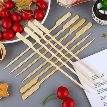 100 Pack | 10" Eco Friendly Paddle Party Picks, Bamboo Skewers, Decorative Top Cocktail Sticks
