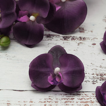 20 Flower Heads | 4" Eggplant Artificial Silk Orchids DIY Crafts