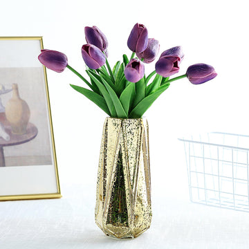 10 Stems | 13" Eggplant Real Touch Artificial Foam Tulip Flowers