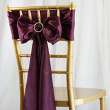 5pcs Eggplant SATIN Chair Sashes Tie Bows Catering Wedding Party Decorations - 6x106"