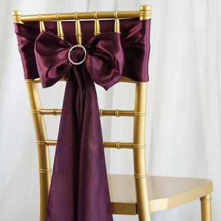 Elegant Eggplant Satin Chair Sashes for Stunning Wedding Chair Decor