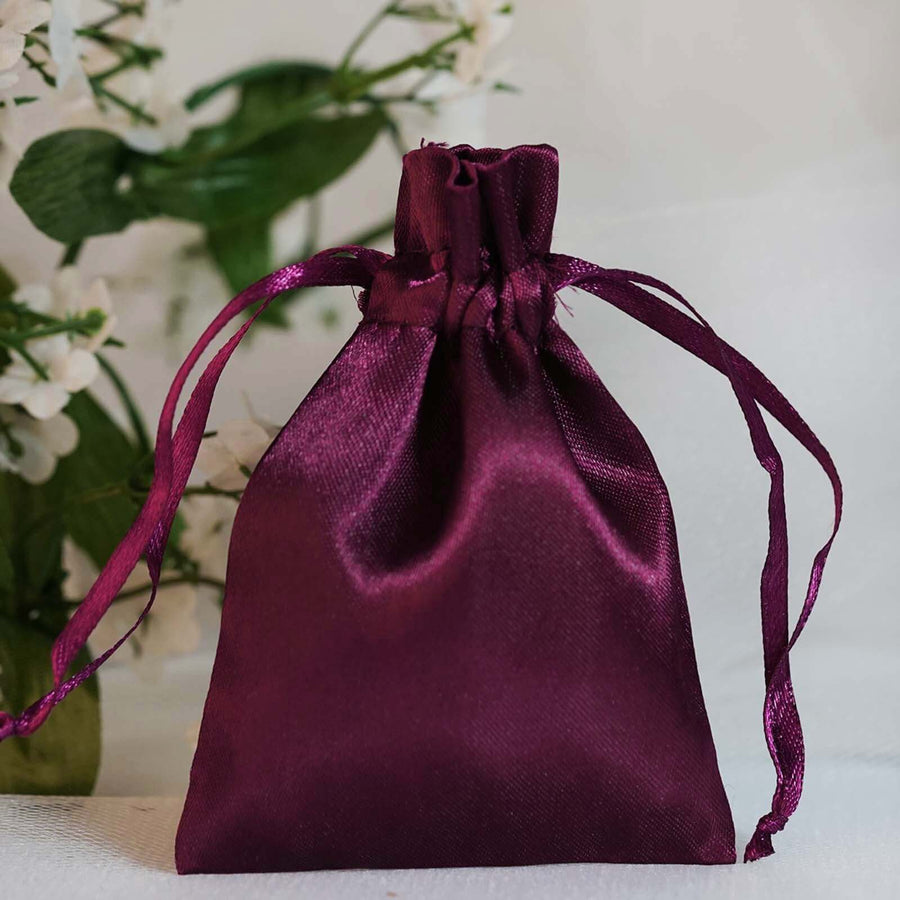 12 Pack | 3inch Eggplant Satin Drawstring Wedding Party Favor Gift Bags