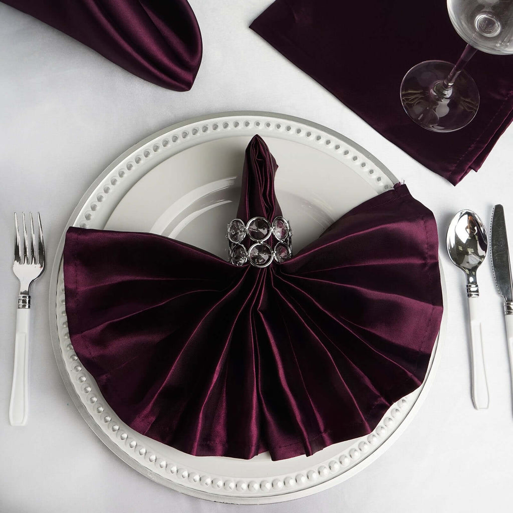 5 Pack 20"x 20" Eggplant Satin Dinner Napkins