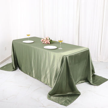 90"x132" Dusty Sage Green Satin Seamless Rectangular Tablecloth
