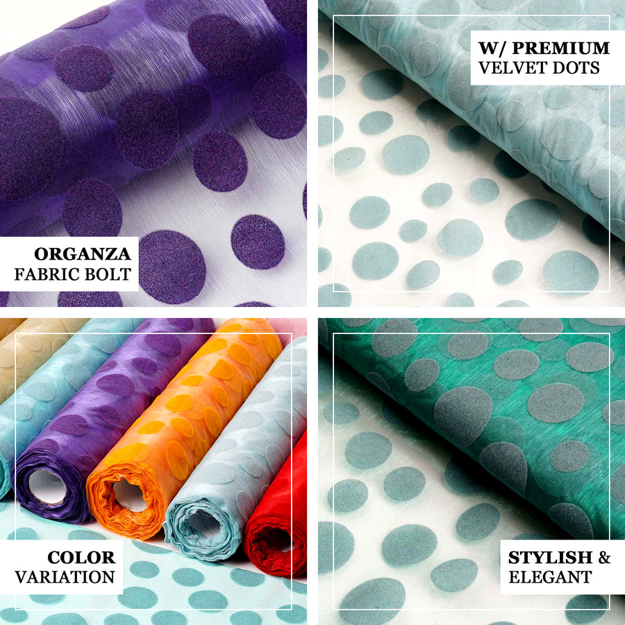 12inch x 10 Yards Silver Premium Organza With Velvet Dots Fabric Bolt, DIY Craft Fabric Roll