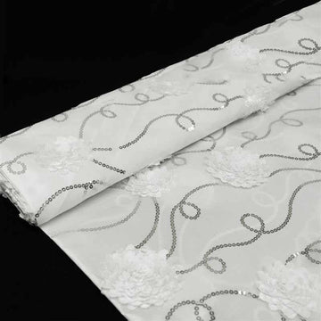 54"x4 Yards White Iridescent Sequin Taffeta Fabric Bolt, DIY Craft Fabric Roll