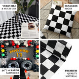 54inch x 10 Yards Black / White Checkered Satin Fabric Bolt, DIY Craft Fabric Roll