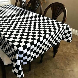Black and White Checkered Satin Fabric Bolt for Event Decor