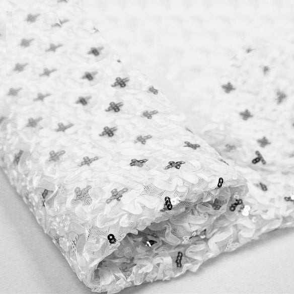 54inch x 4 Yards White / Silver Sequin Tulle Satin Fabric Bolt, DIY Craft Fabric Roll