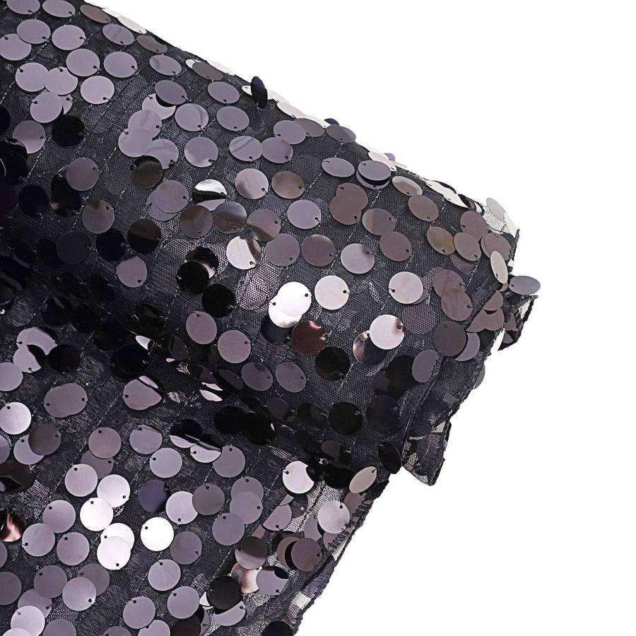 54inch x 4 Yards Black Big Payette Sequin Fabric Roll, Mesh Sequin DIY Craft Fabric Bolt