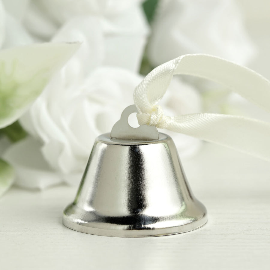 24 Pack | Silver Kissing Bells, Cowbell Farmhouse Wedding Favors