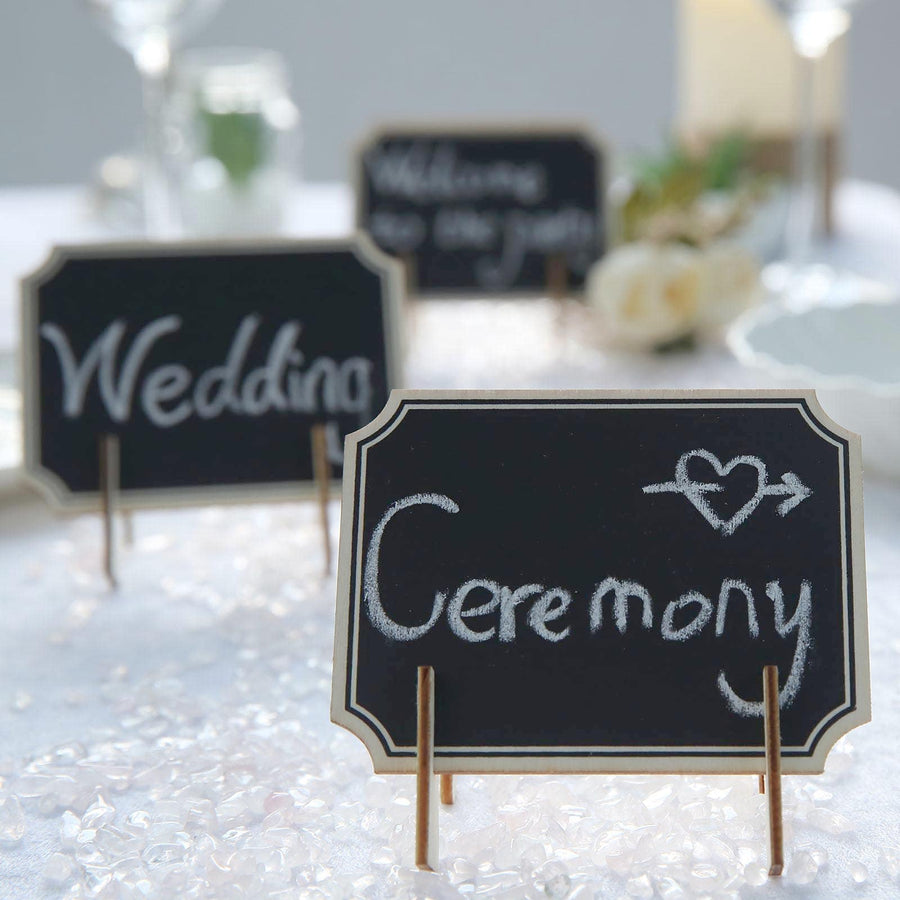 10 Pack | 3x4inch Mini Wooden Table Chalkboard Signs With Removable Stands and Chalk