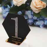 5 Pack | 5inch Black / Gold Acrylic Hexagon Wedding Table Sign Holders, Number Stands
