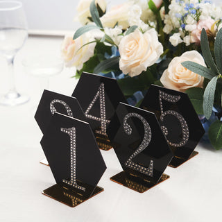 Make a Bold Statement with Black / Gold Acrylic Hexagon Wedding Table Sign Holders