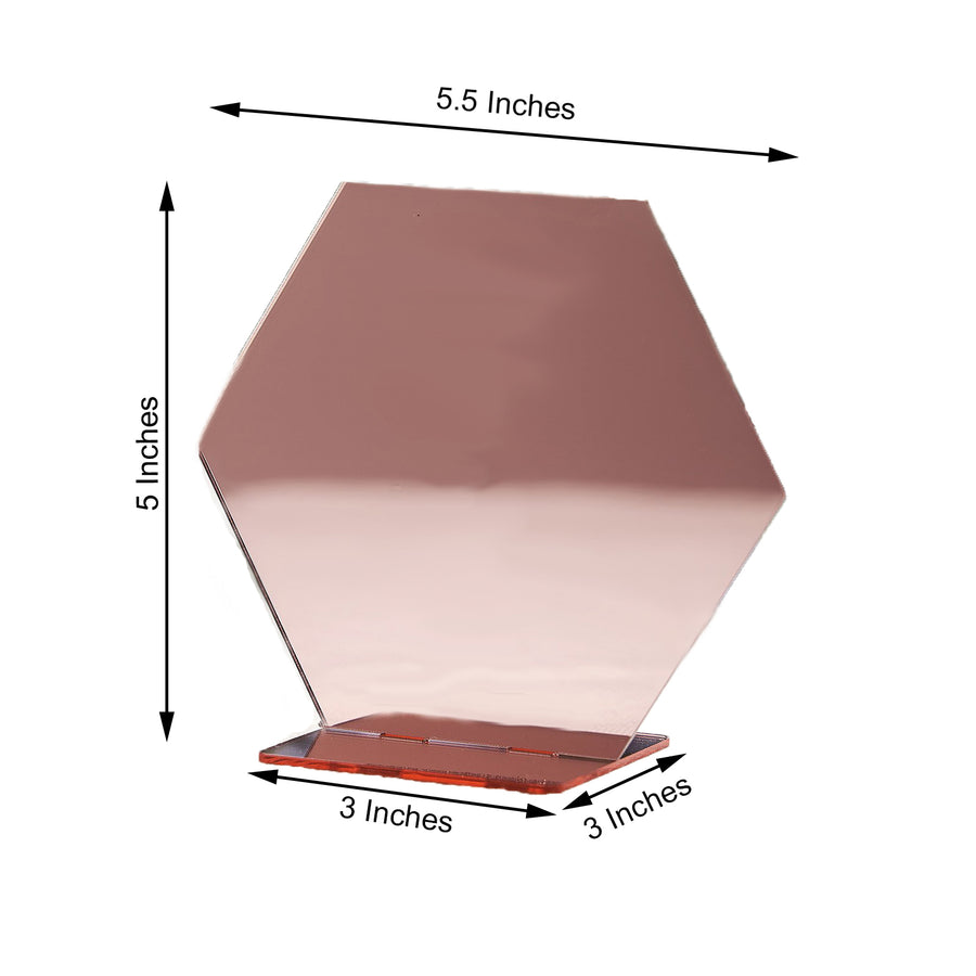 5 Pack | 5inch Blush / Rose Gold Acrylic Hexagon Wedding Table Sign Holders, Number Stands