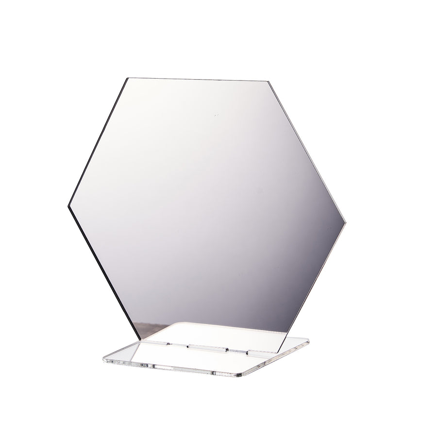 5 Pack | 5inch Silver Acrylic Hexagon Wedding Table Sign Holders, Number Stands#whtbkgd