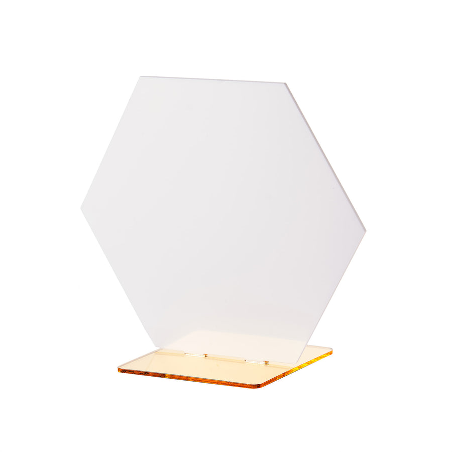 5 Pack | 5inch White / Gold Acrylic Hexagon Wedding Table Sign Holders, Number Stands#whtbkgd