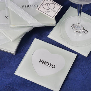 2 Pack | 3" Heart Shaped Picture Frame Party Favors, Square Glass Coasters, Gift Wrapped With Thank You Tag - Elegant Event Decor