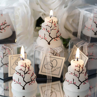 Cherry Blossom Wedding Cake Candle Party Favors - A Perfect Keepsake