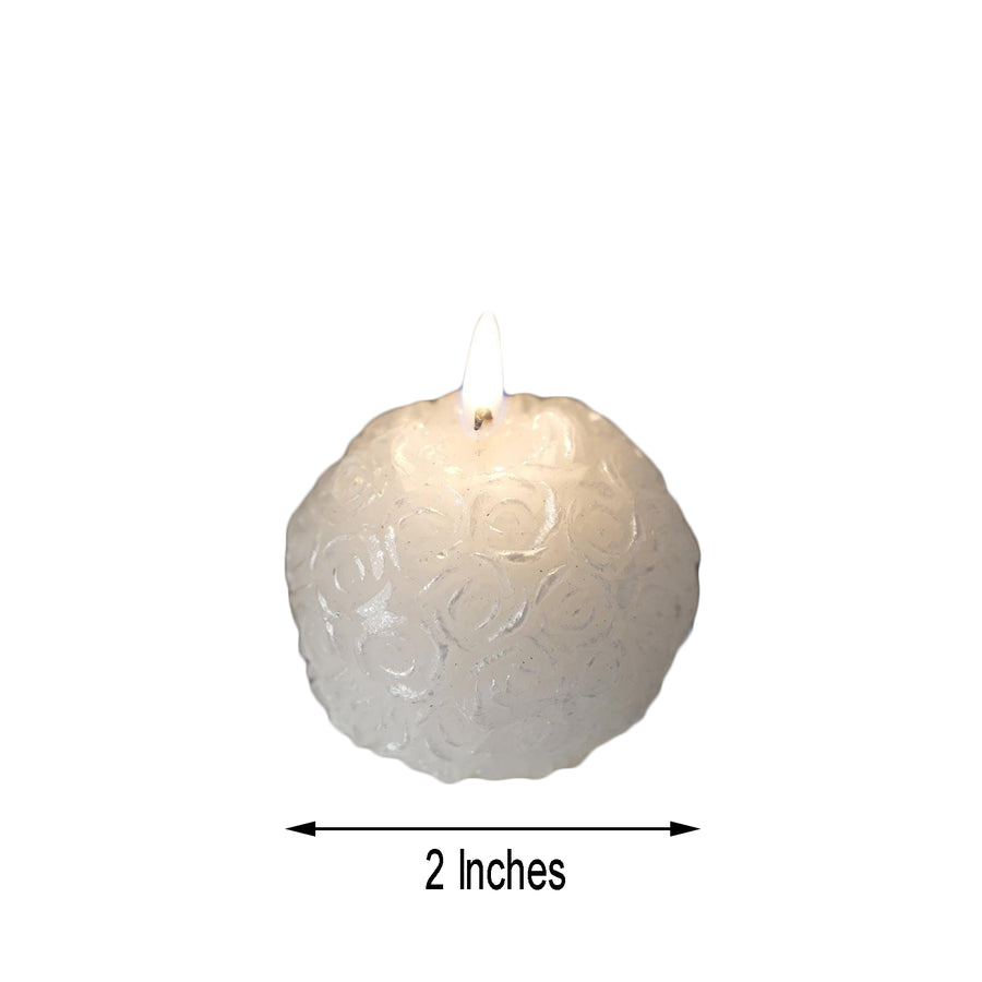 2" Gift Wrapped White Rose Ball Candle Wedding Party Favors With Thank You Tag
