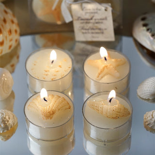 Island Sea Shell Tea Light Candle Party Favors - Gift Wrapped Candles