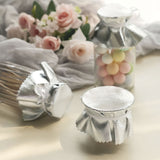6 Pack | Metallic Silver 6inch Round Lame Fabric Party Favor Jar Covers DIY With Satin Tie String