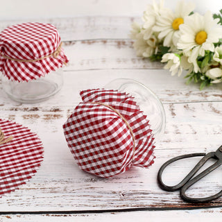 Elevate Your Home Decor with Red and White Gingham Mason Jar Cloth Lid Covers