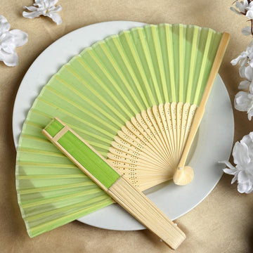 Apple Green Asian Silk Folding Fans Party Favors