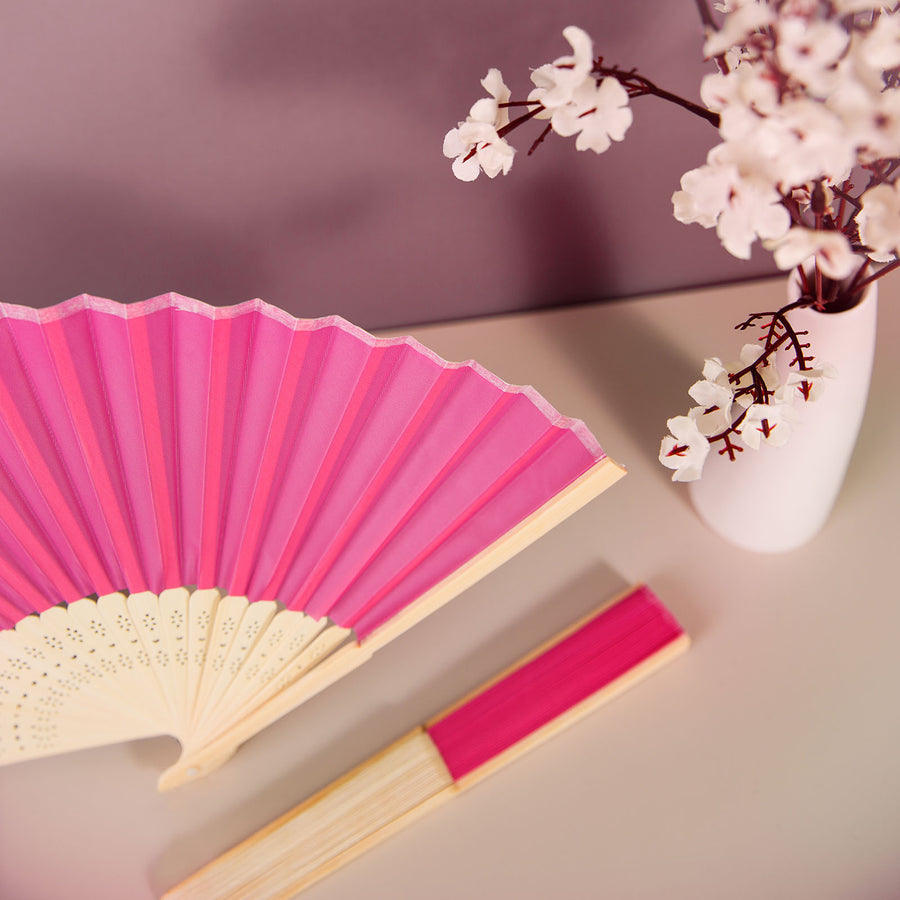 5 Pack Fuchsia Asian Silk Folding Fans Party Favors, Oriental Folding Fan Favors