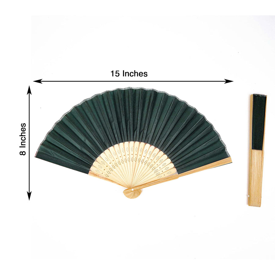 5 Pack Hunter Emerald Green Asian Silk Folding Fans Party Favors, Oriental Folding Fan Favors