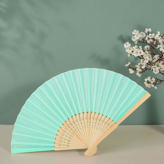 Elegant Mint Asian Silk Folding Fans for Stylish Party Favors