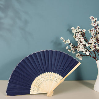 Navy Blue Asian Silk Folding Fans - Add Elegance to Your Decor