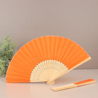 Orange Asian Silk Folding Fans