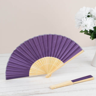 Purple Asian Silk Folding Fans for Stylish Event Decor