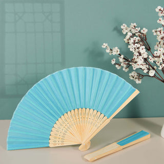 Turquoise Asian Silk Folding Fans: Add Elegance to Your Event Decor