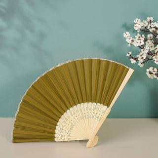 Olive Green Asian Silk Folding Fans - Add Elegance to Your Event Decor