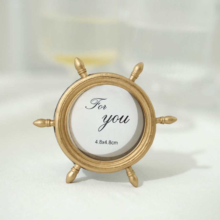 4 Pack | Gold Resin 3.5inch Ship Wheel Round Picture Frame Party Favors, Nautical Wedding Favors