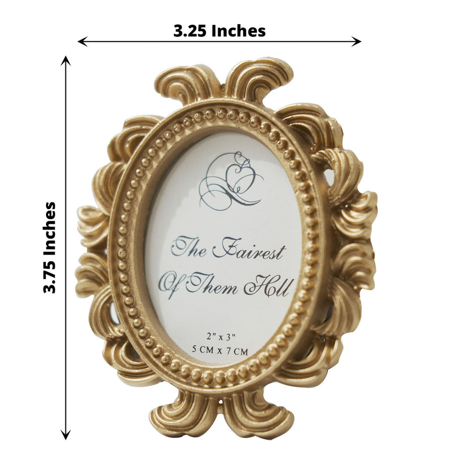 4 Pack | Gold Resin 4" Decorative Baroque Oval Party Favors Picture Frame, Beaded Place Card Holders
