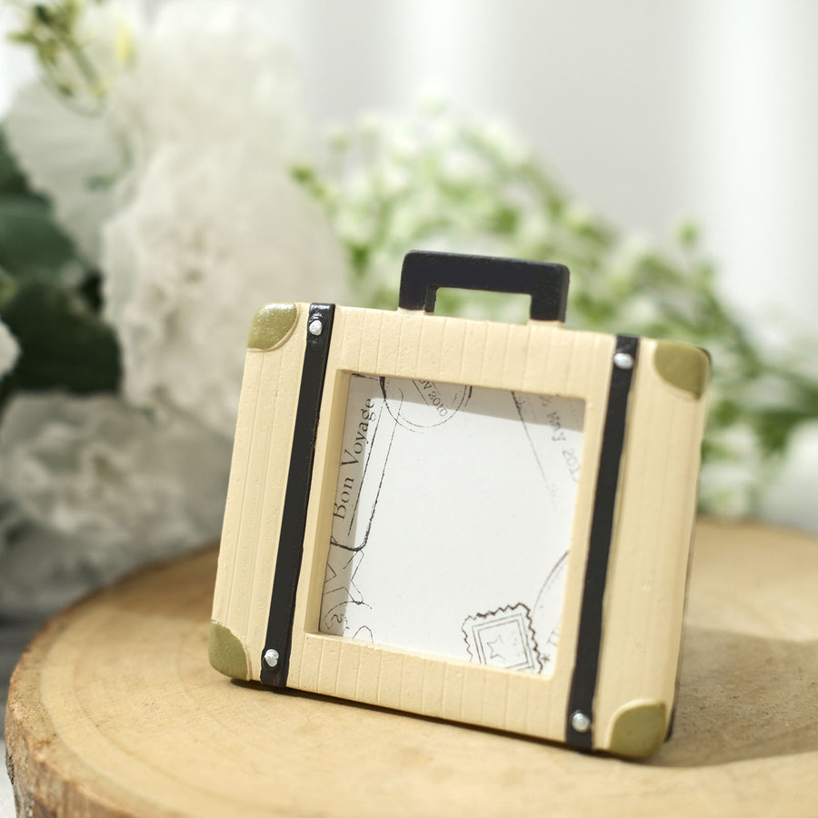 4 Pack | Mini 3inch Suitcase Resin Picture Frame Party Favors, Vintage Travel Place Card Holders