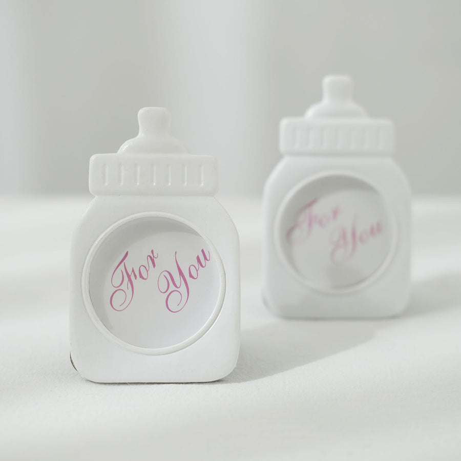 4 Pack | White Resin 4inch Baby Feeding Bottle Picture Frame Party Favors, Baby Shower Favors