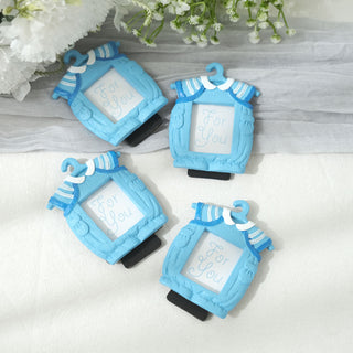 Adorable 4 Pack | Cute 4" Newborn Baby Boy Blue Clothes Resin Party Favors Picture Frame