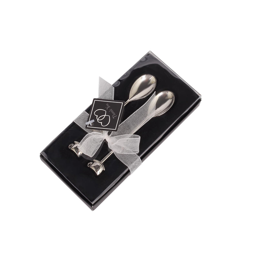 4inch Silver Metal Couple Coffee Spoon Set Party Favors, Pre-Packed Wedding Souvenir Gift#whtbkgd