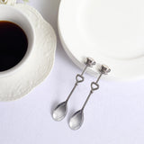 2 Pack | 4inch Silver Metal Couple Coffee Spoon Set Party Favors, Pre-Packed Wedding Souvenir Gift