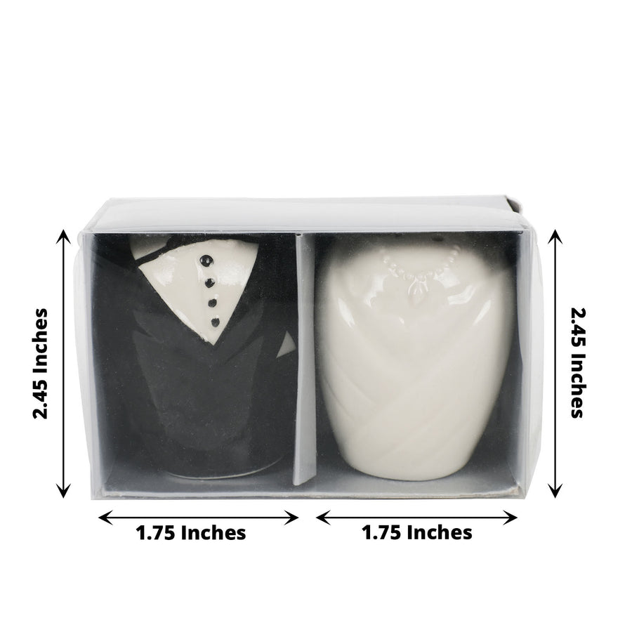 2.5inch Bride/Groom Ceramic Salt And Pepper Shaker Set, Wedding Party Favors in Pre-Packed Gift Box