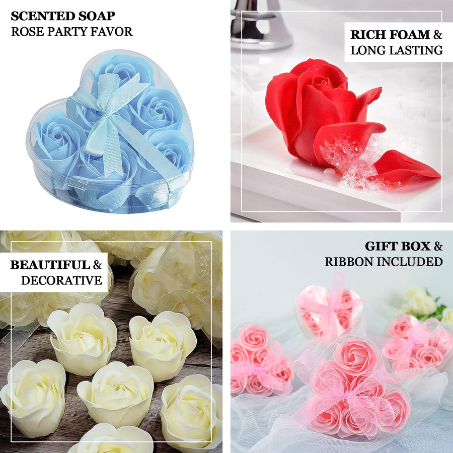 6 Pcs Turquoise Scented Rose Soap Heart Shaped Party Favors With Gift Box And Ribbon