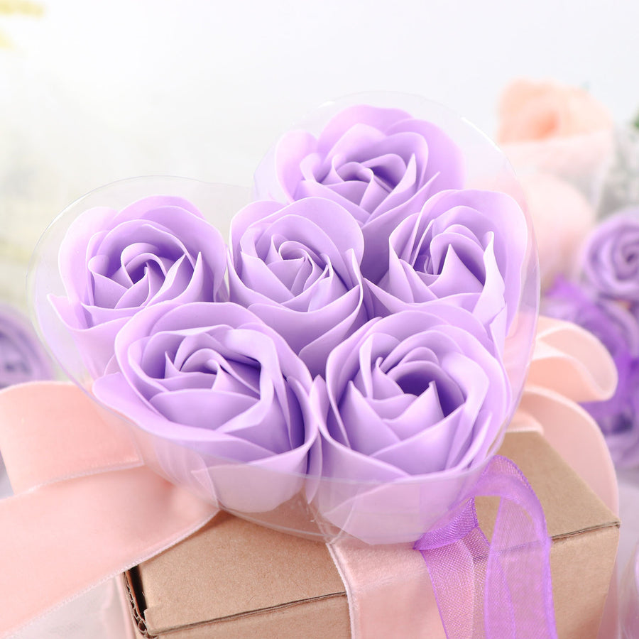 6 Pcs Lavender Lilac Scented Rose Soap Heart Shaped Party Favors With Gift Box And Ribbon
