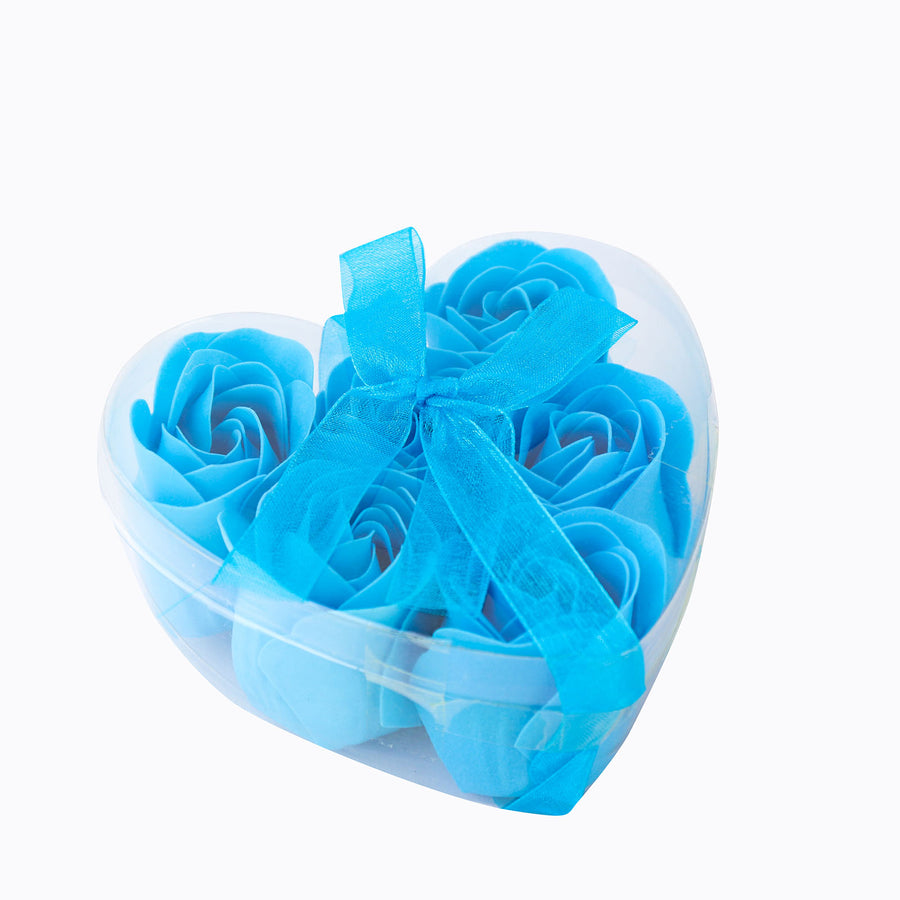 6 Pcs Turquoise Scented Rose Soap Heart Shaped Party Favors With Gift Box And Ribbon